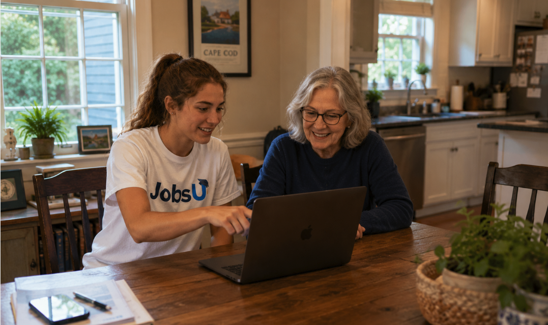 College student helping with tech